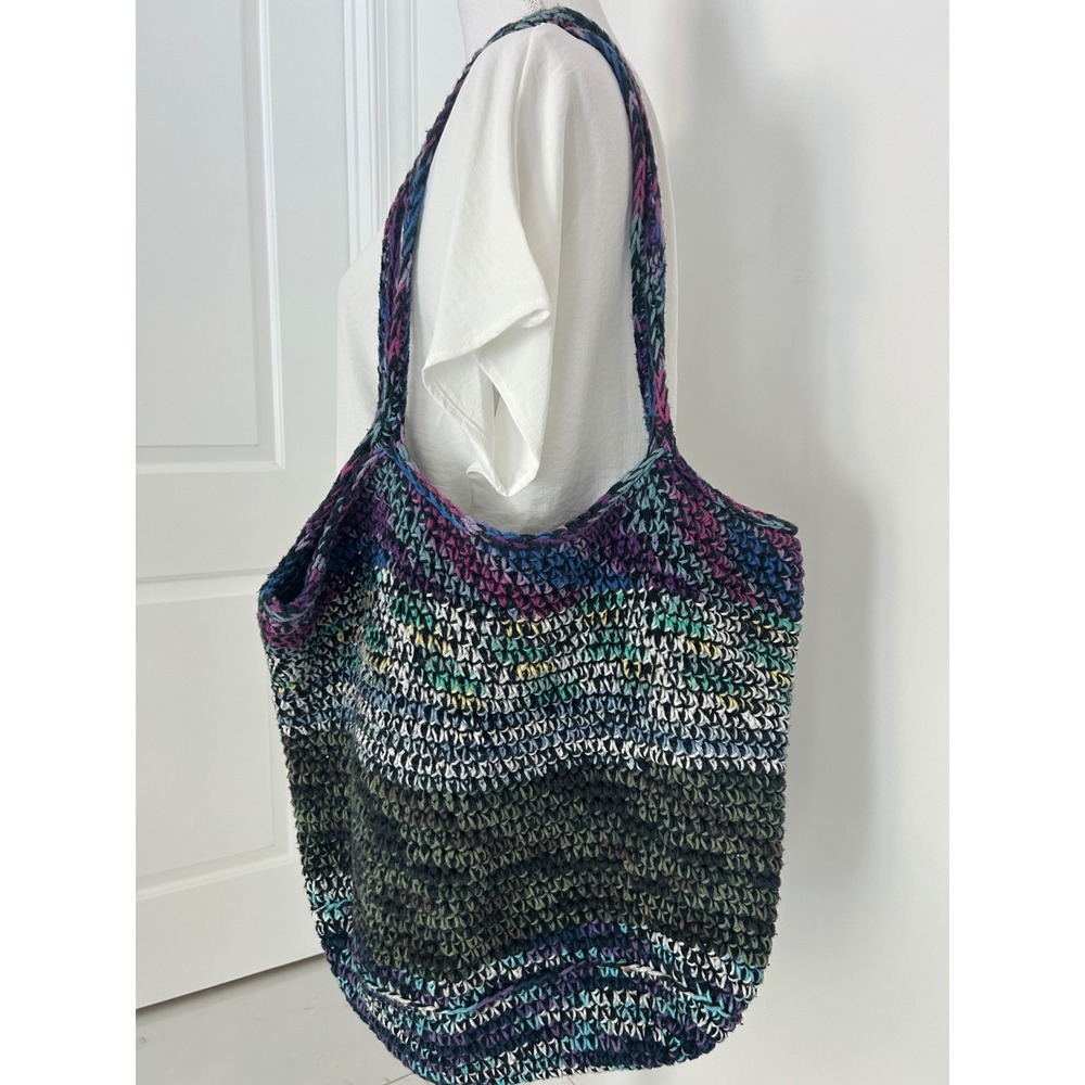 Handmade Crochet Hobo Bag Multi Color Striped Knit Slouchy Tote Shoulder Bag